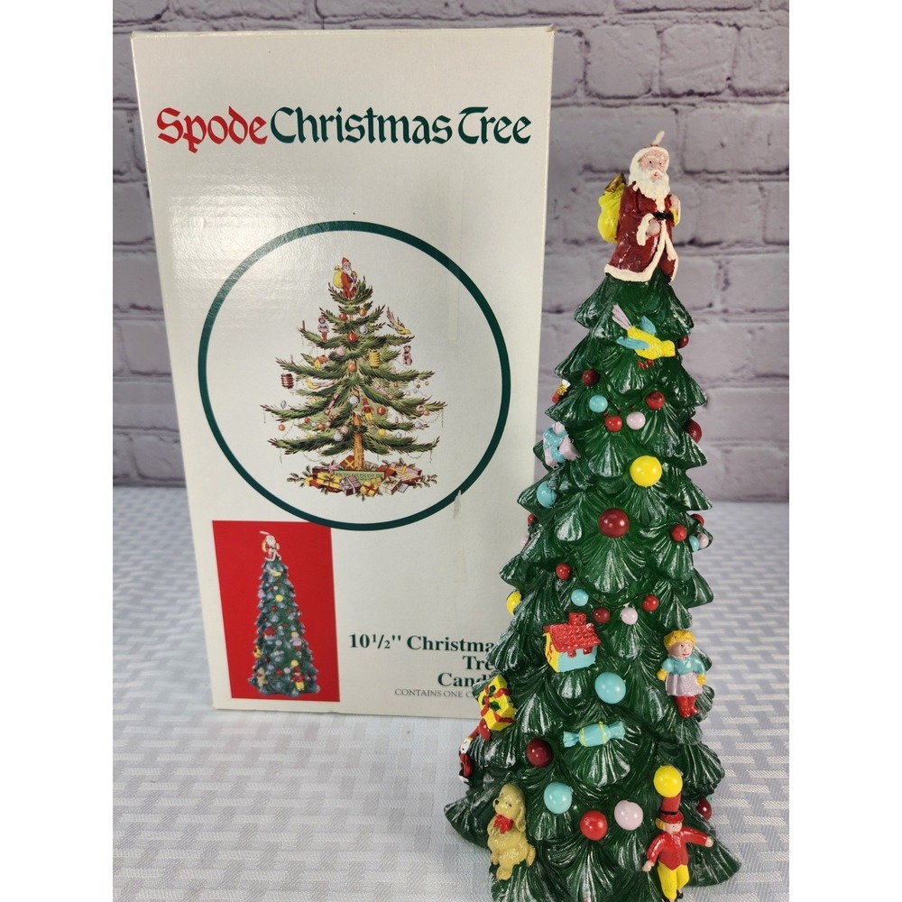 Spode Christmas Tree 10.5" Holiday Tree Candle Santa Topper w/ Original Box Deco